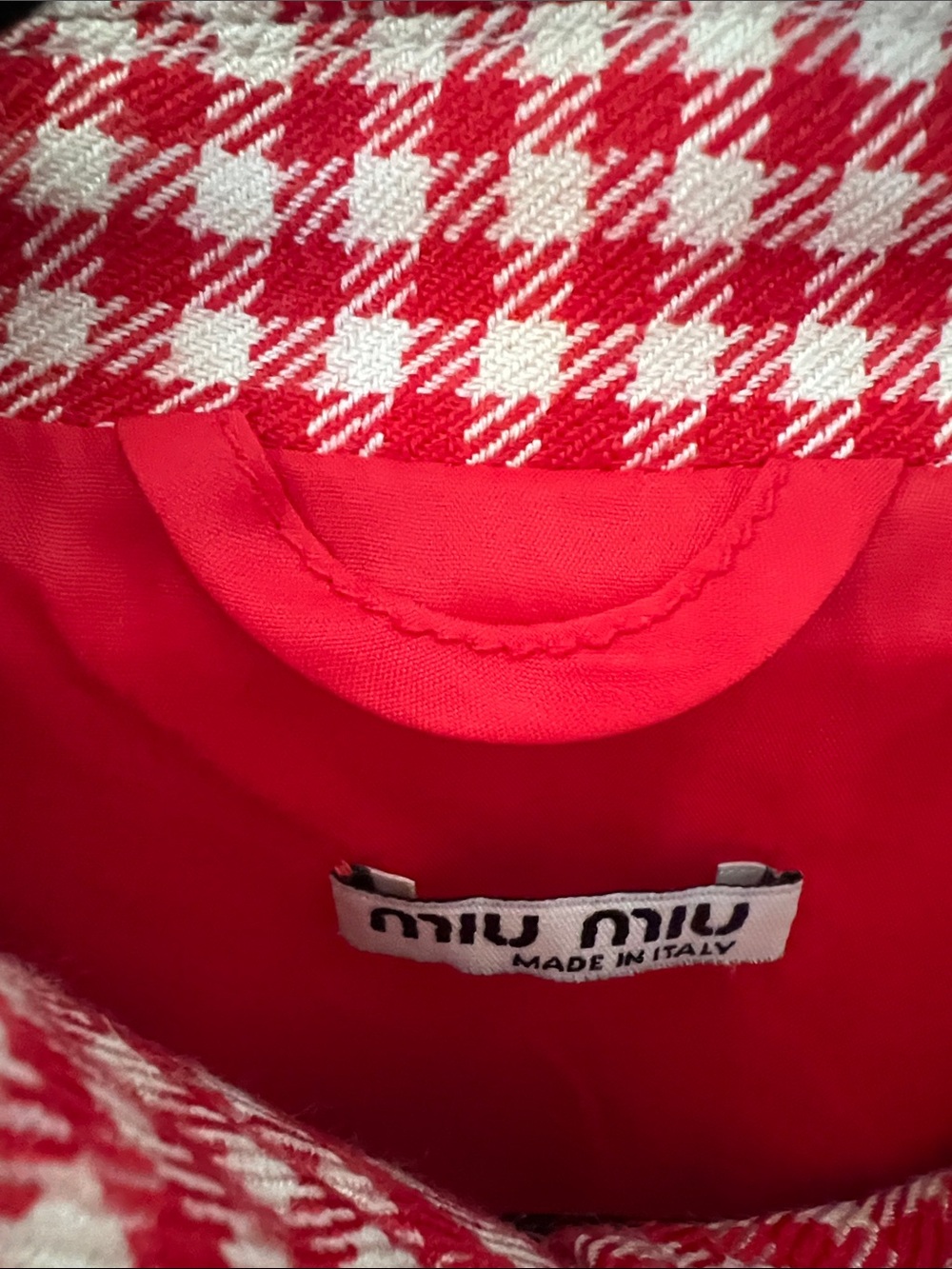 Miu Miu Gingham-Check Red Cropped Jacket - Picture 5 of 7